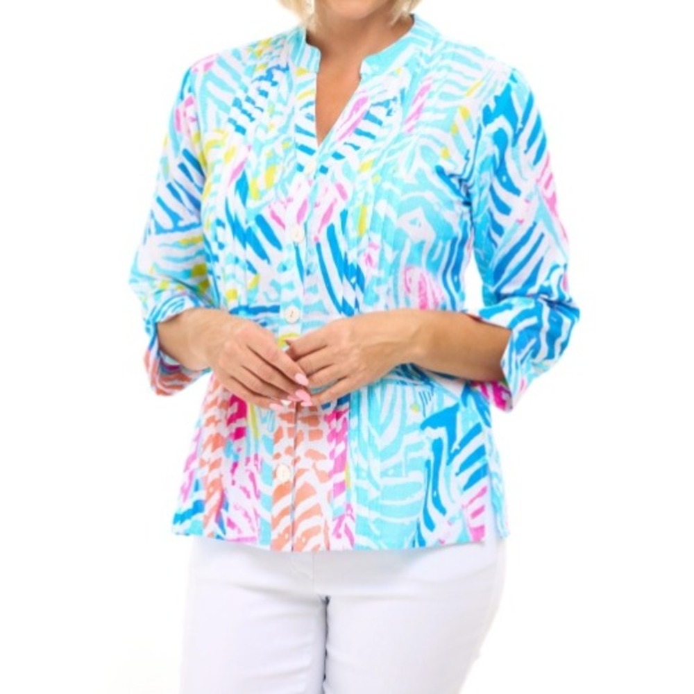 Parsley & Sage Women's Muticolor V-Neck Wendy‎ Cotton Tunic Blouse LP Petite LG